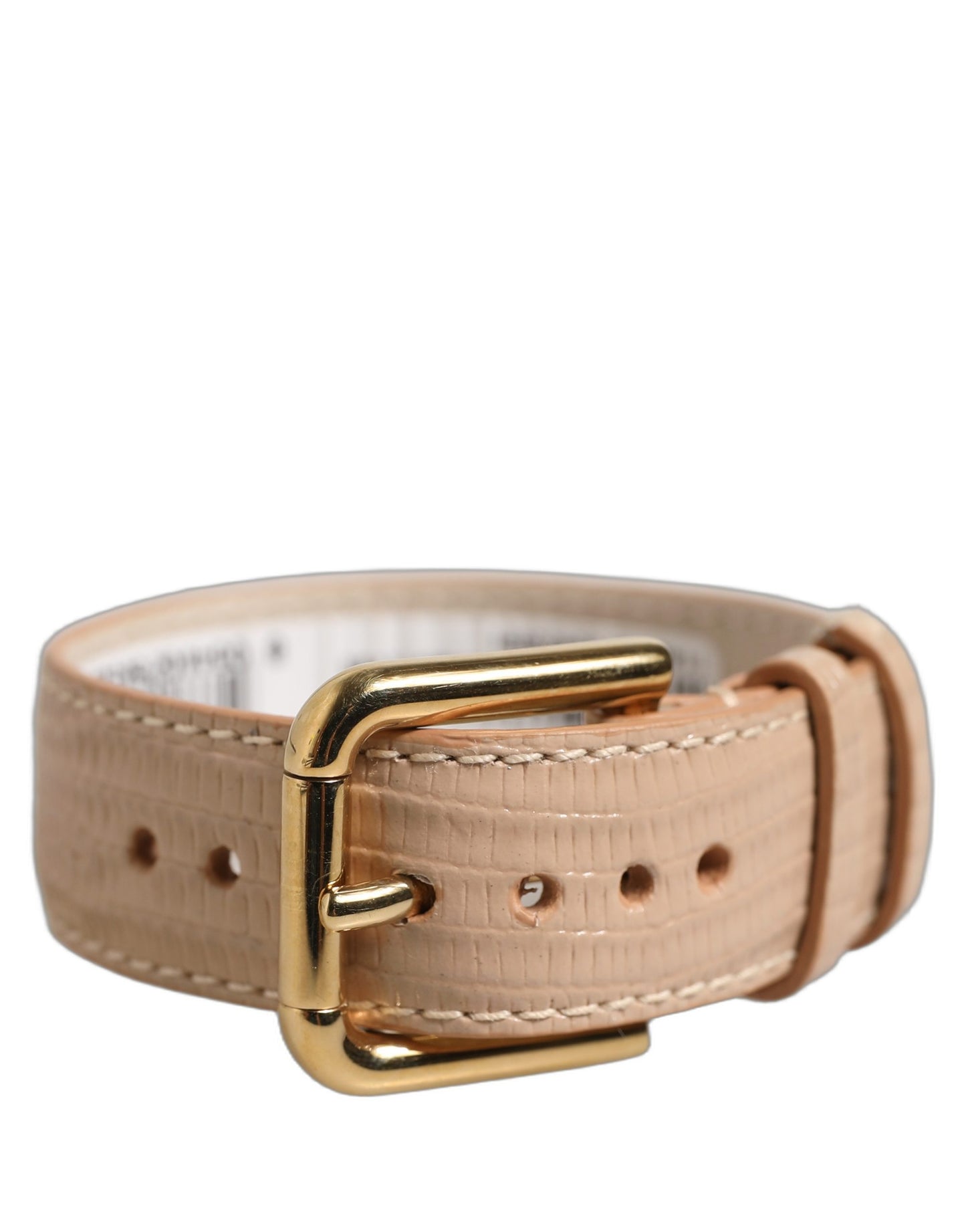 Dolce & Gabbana Beige Textured Leather Gold Buckle Belt Strap Bracelet