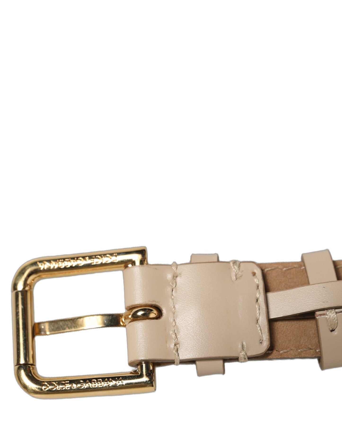 Dolce & Gabbana Beige Calfskin Leather Gold Buckle Belt Strap Bracelet