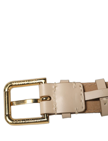 Dolce & Gabbana Beige Calfskin Leather Gold Buckle Belt Strap Bracelet