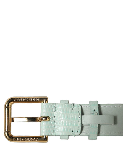 Dolce & Gabbana Green Textured Leather Gold Buckle Belt Strap Bracelet