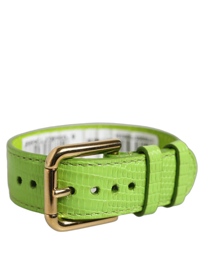 Dolce & Gabbana Green Textured Leather Gold Buckle Belt Strap Bracelet