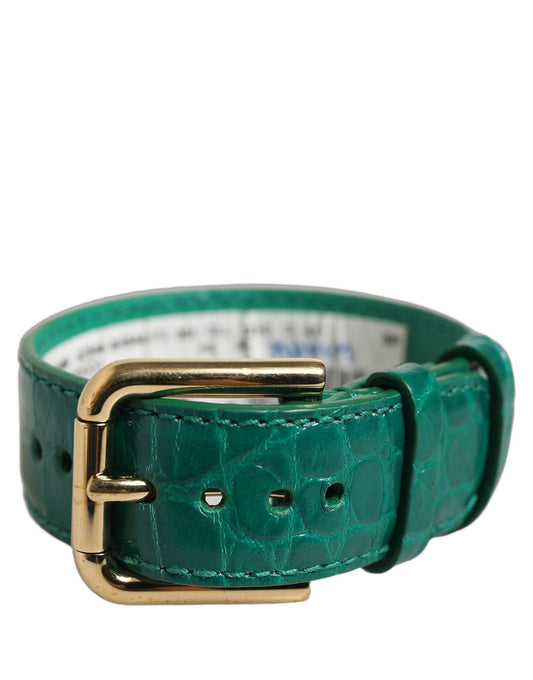 Dolce & Gabbana Embossed Calf & Lamb Leather Belt - Dark Green Gold