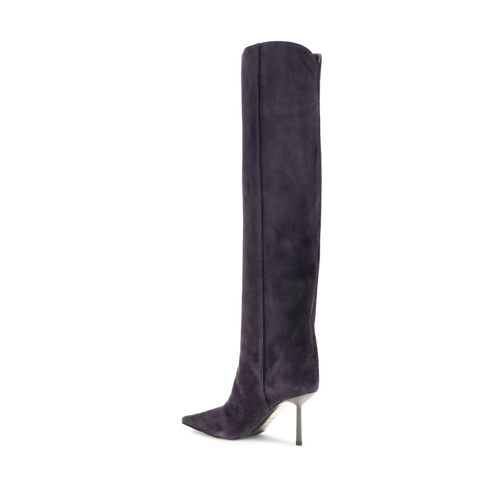 Stiletto Over-The-Knee Boots by LE SILLA for women in bos taurus calf suede leather blue features an avant-garde Women's Bos Taurus Calf Suede Leather Stiletto Over-The-Knee Boots silhouette, defined by a sophisticated stiletto and a avant-garde .
