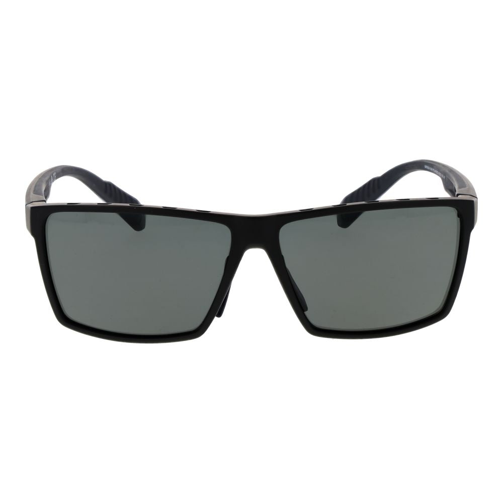 Sunglasses by Adidas for men in black features an ethereal full-rim square frame design with black coloured frame frames and polarized category-3-dark-tint lens for a ethereal finish.
