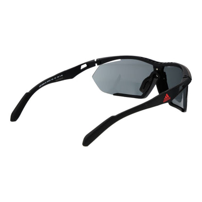 Sunglasses by Adidas for unisex in black features an lustrous half-rim mono-lens frame design with black coloured frame detailing and polarized category-3-dark-tint lens for a lustrous aesthetic.