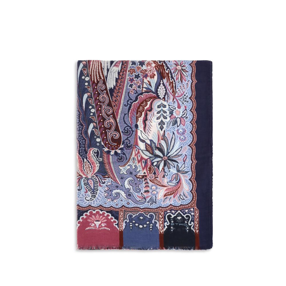 Scarf by Etro for men in modal multicolor, patterned, paisley, floral, signature & print showcases a on trend silhouette, artfully capturing the on trend essence of the Modal Scarf design with a sophisticated finish.