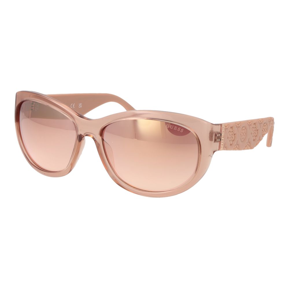 Sunglasses by Guess for women in plastic and pink featuring an opulent butterfly full-rim frame design with a sophisticated rose coloured frame finish and high-performance category-2-medium-tint lens.