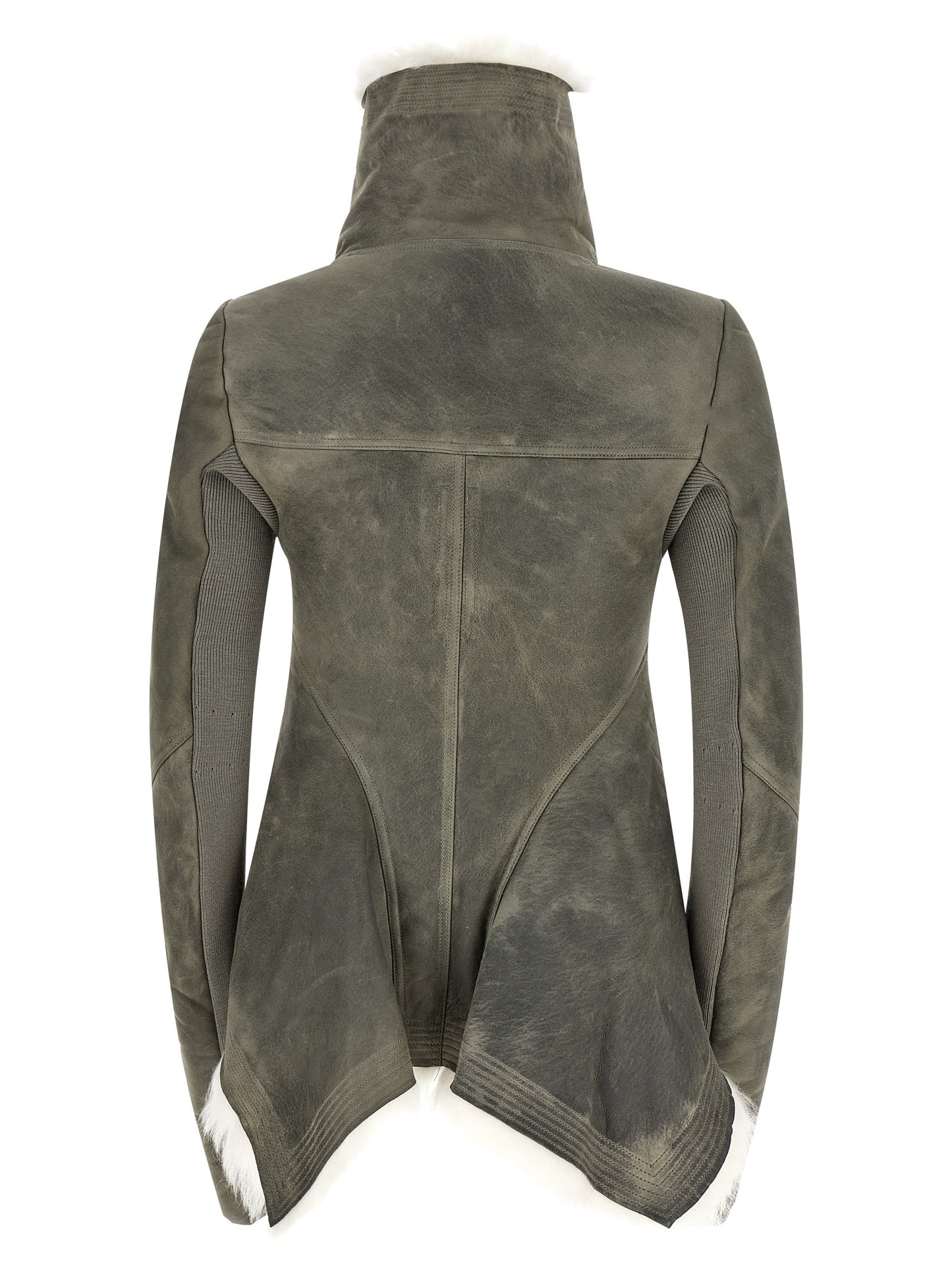 Jacket by Rick Owens for women in lambskin leather & shearling gray features a smart silhouette, perfectly accentuated by its unique and functional for a smart finish.