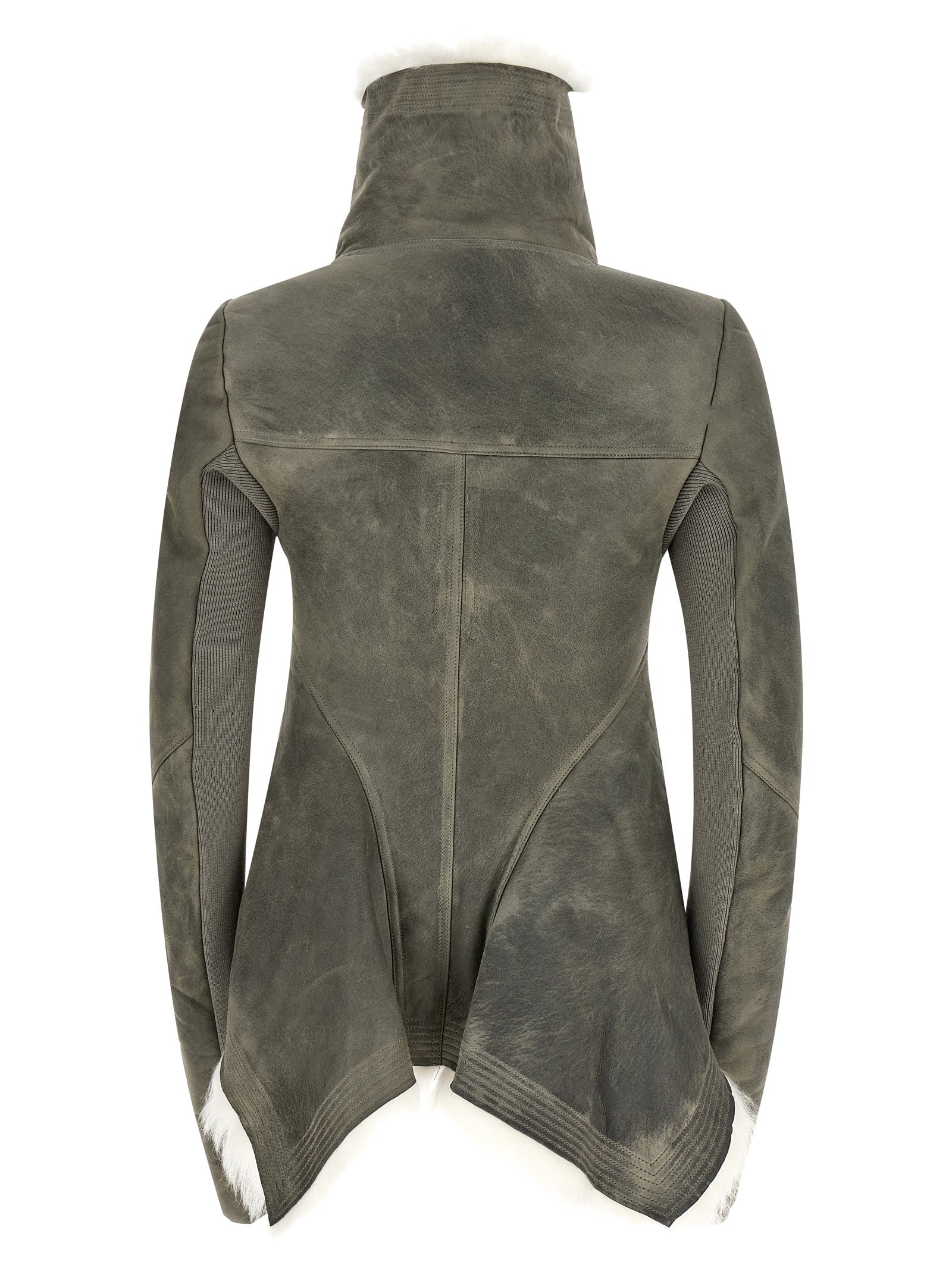 Jacket by Rick Owens for women in lambskin leather & shearling gray features a smart silhouette, perfectly accentuated by its unique and functional for a smart finish.