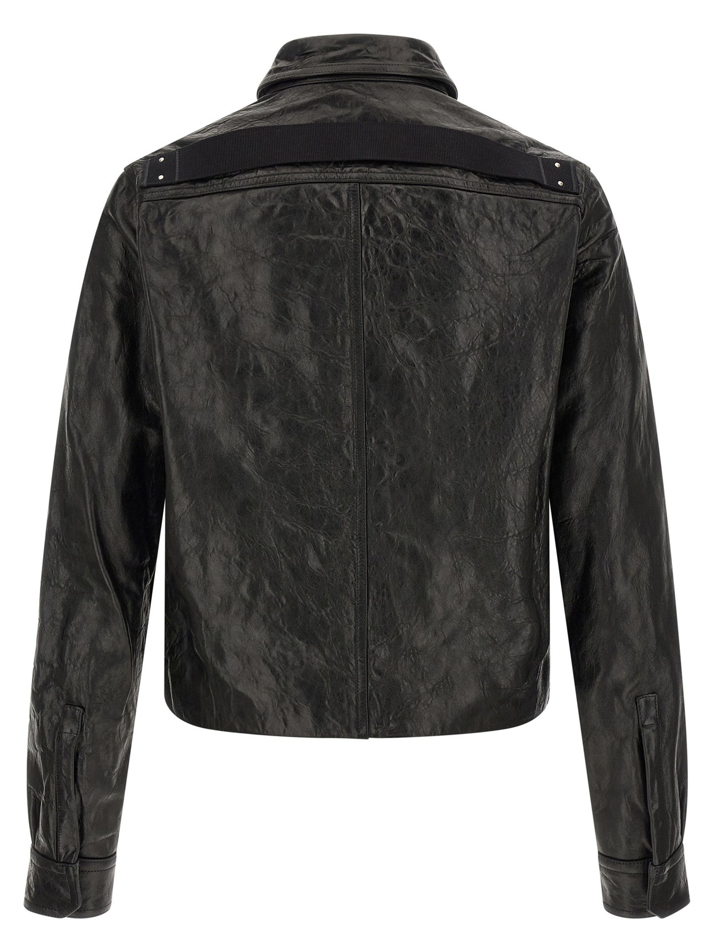 This Jacket by Rick Owens for men in lamb leather & cotton black showcases a magnificent silhouette, meticulously crafted with a distinctive shirt-collar neckline and functional pockets for a magnificent finish.
