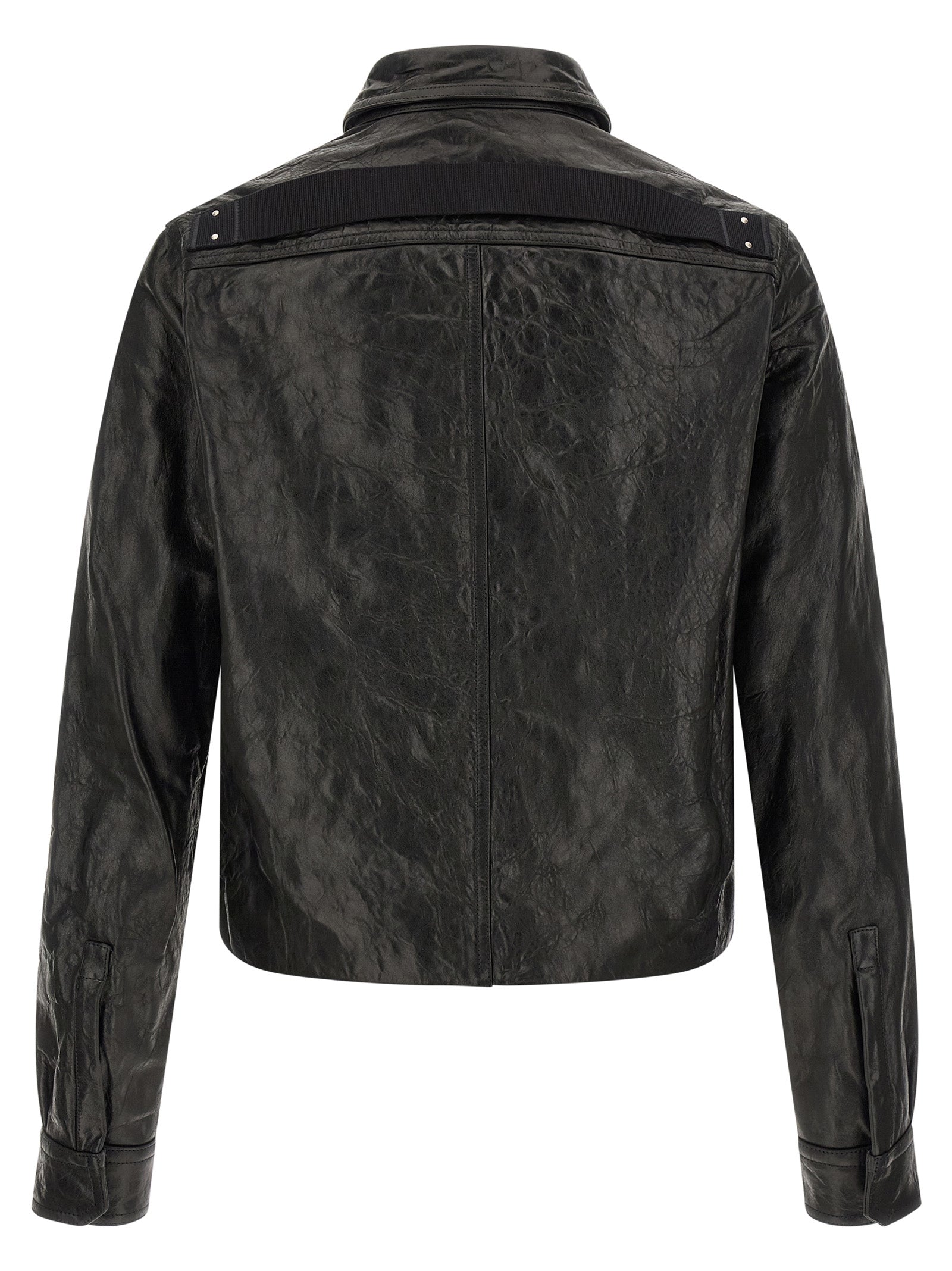This Jacket by Rick Owens for men in lamb leather & cotton black showcases a magnificent silhouette, meticulously crafted with a distinctive shirt-collar neckline and functional pockets for a magnificent finish.