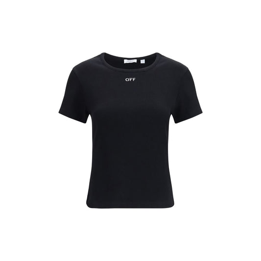 T-Shirt by Off-White for women in stretch cotton black, natural & white showcases a fashionable silhouette, elegantly detailed with a fashionable short-sleeve and crew neckline for a sophisticated, high-fashion look.