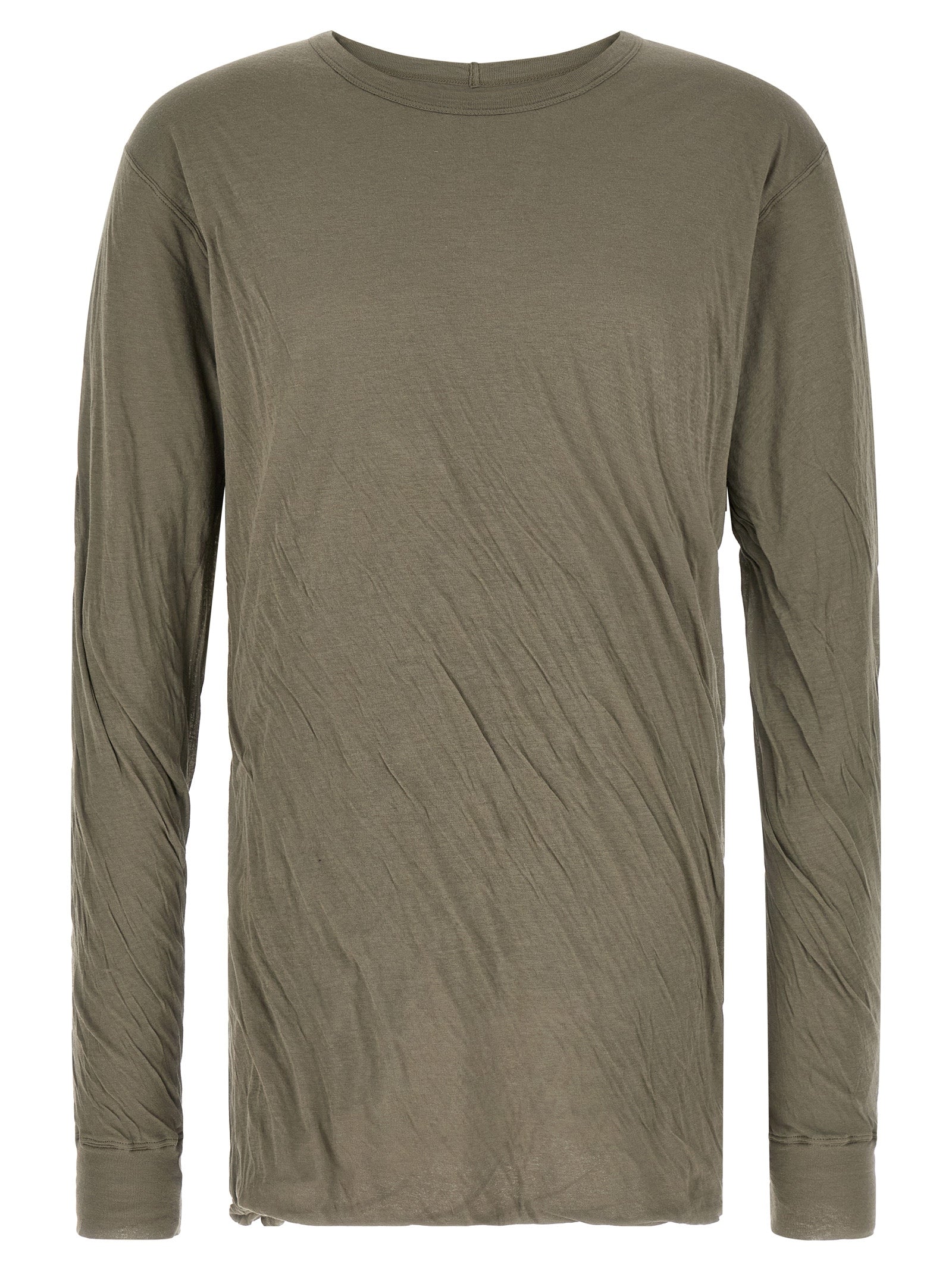 T-Shirt by Rick Owens for men in cotton gray & transparent showcases a dramatic silhouette, elegantly detailed with a dramatic crew neckline and for a truly dramatic finish.