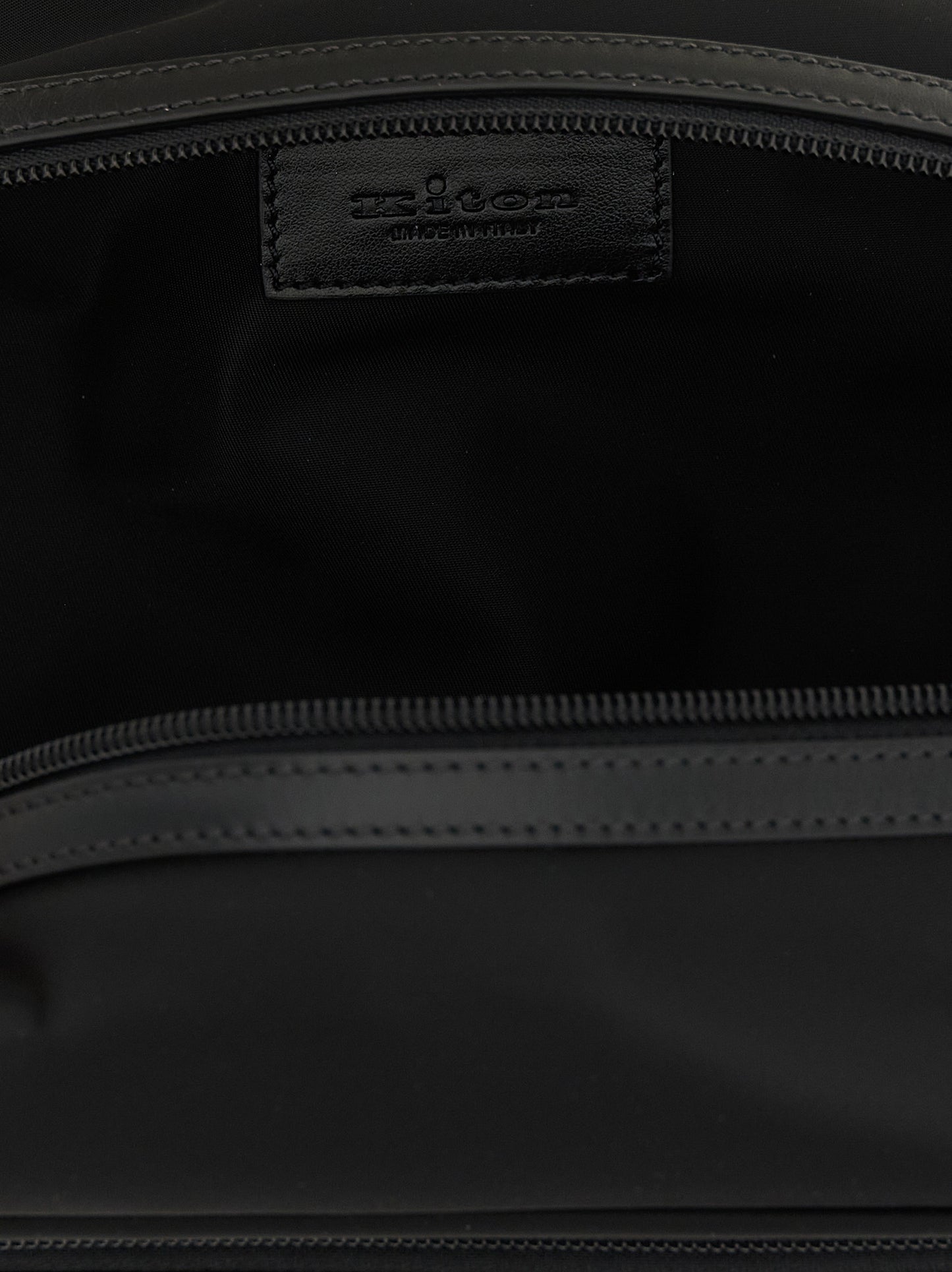 Travel Toiletry Bag by Kiton for men in acrylic polyamide leather black & red features a unassuming Acrylic Polyamide Leather Travel Toiletry Bag design with a secure zipper, organized external-pockets, and versatile handle for travel.