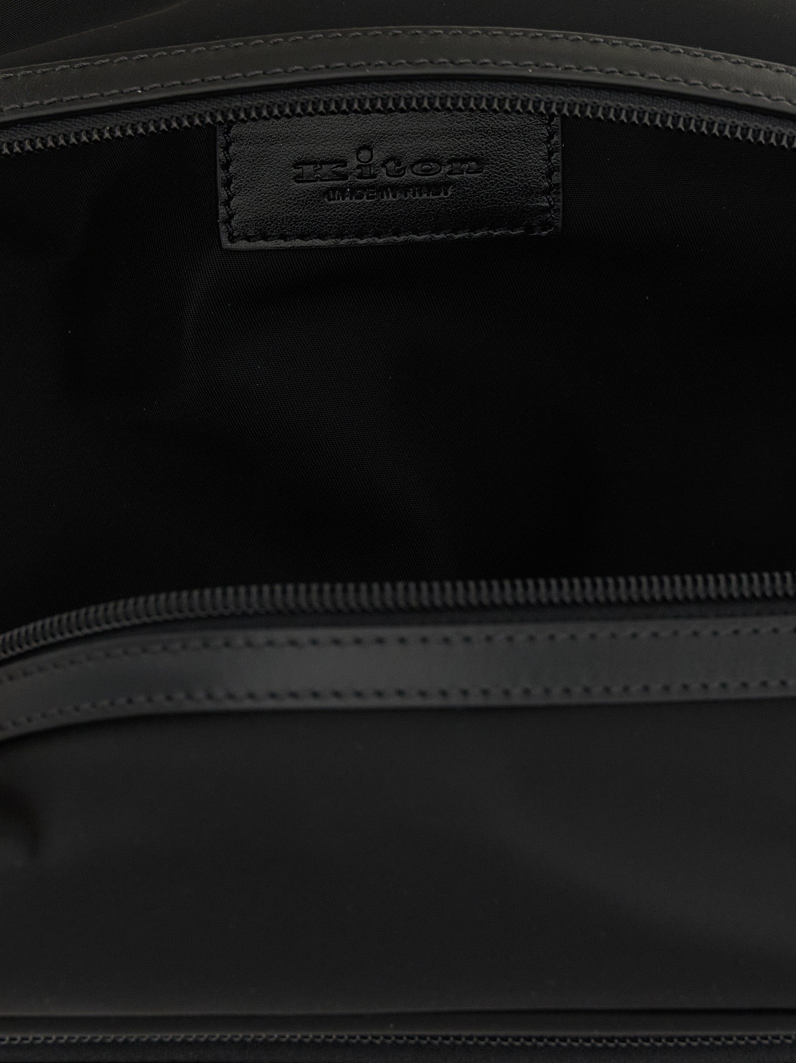 Travel Toiletry Bag by Kiton for men in acrylic polyamide leather black & red features a unassuming Acrylic Polyamide Leather Travel Toiletry Bag design with a secure zipper, organized external-pockets, and versatile handle for travel.