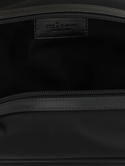 Travel Toiletry Bag by Kiton for men in acrylic polyamide leather black & red features a unassuming Acrylic Polyamide Leather Travel Toiletry Bag design with a secure zipper, organized external-pockets, and versatile handle for travel.