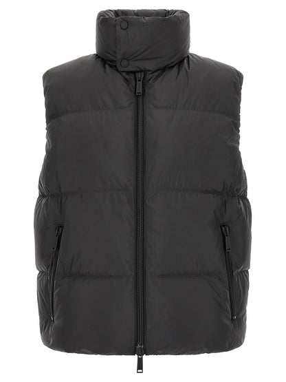 Vest by Dsquared² for men in polyester & feathers black features a stylish silhouette, showcasing distinct pockets & insulated and a refined high-neck neckline for a truly stylish finish.