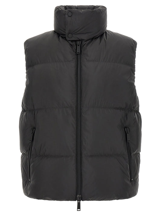Vest by Dsquared² for men in polyester & feathers black features a stylish silhouette, showcasing distinct pockets & insulated and a refined high-neck neckline for a truly stylish finish.