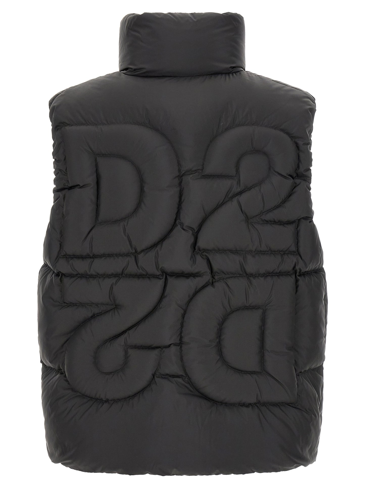 Vest by Dsquared² for men in polyester & feathers black showcases a utilitarian silhouette, artfully incorporating pockets & insulated and a utilitarian high-neck neckline for a truly utilitarian finish.