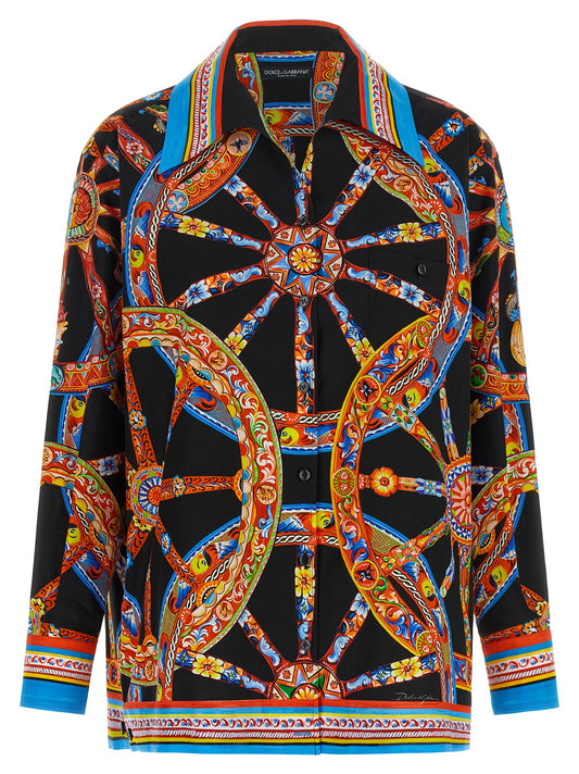 Blouse by Dolce & Gabbana for women in cotton black, multicolor & patterned showcases a sublime silhouette, artfully detailed with a sublime and for a sophisticated, sublime finish.