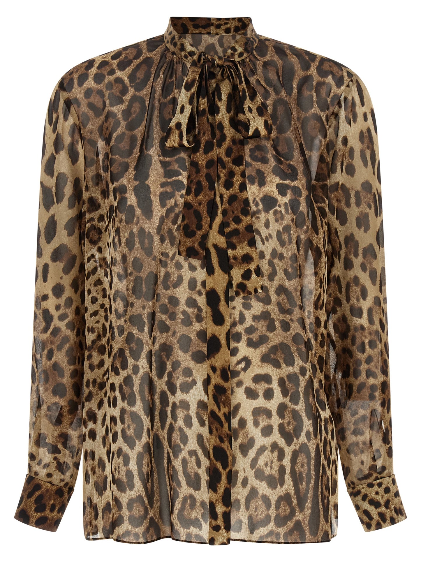 Blouse by Dolce & Gabbana for women in silk animal, brown, transparent & print, featuring a nuanced long-sleeve and nuanced for a sophisticated finish.