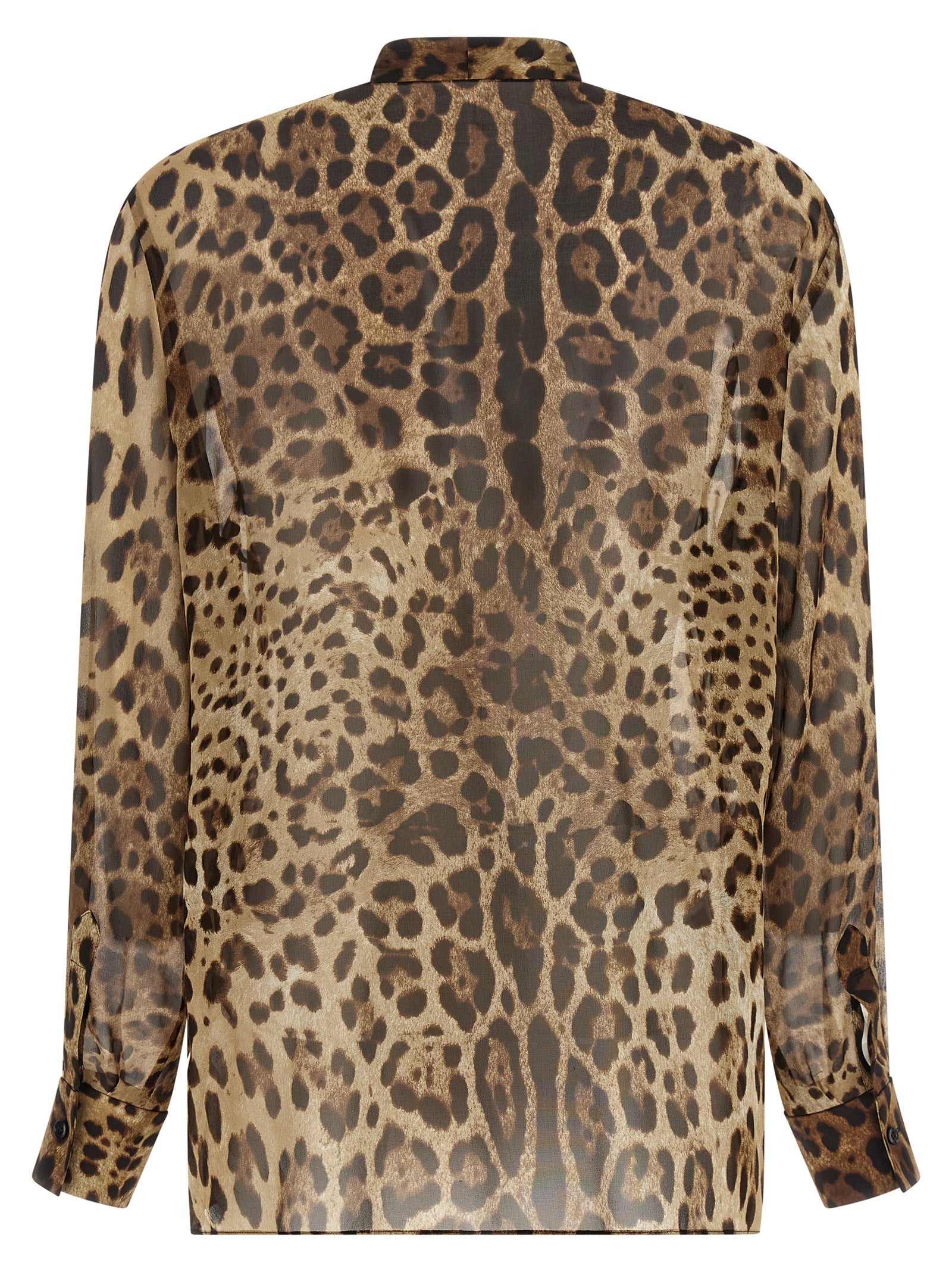 Blouse by Dolce & Gabbana for women in silk animal, brown, transparent & print features an architectural silhouette with a refined and elegant for a architectural look.