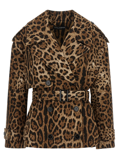 Trench Coat by Dolce & Gabbana for women in stretch cotton brown & print presents an sculptural silhouette, artfully detailed with a sculptural and functional for a truly sculptural finish.