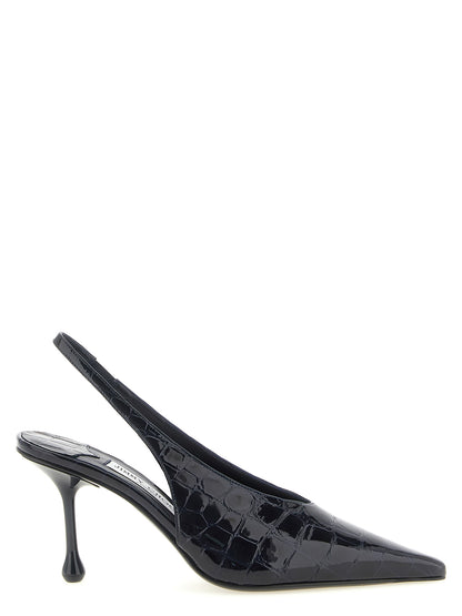 High-Heel Slingback Pumps Heels by Jimmy Choo for women in silk & crocodile skin leather navy & print features a effortlessly chic Women's Silk & Crocodile Skin Leather High-Heel Slingback Pumps Heels design with a sophisticated high-heel and elegant .