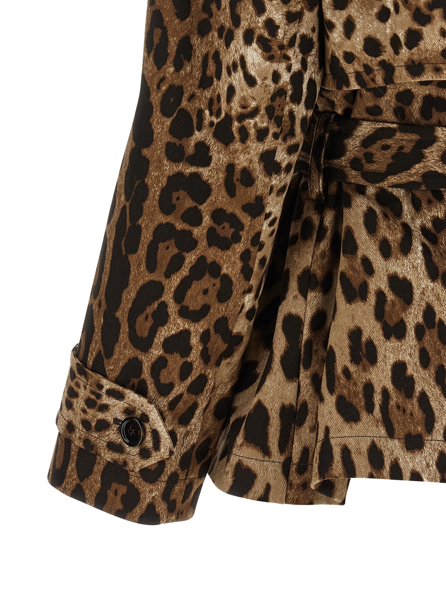 Trench Coat by Dolce & Gabbana for women in stretch cotton brown & print features an dramatic silhouette, perfectly showcasing the elegant and sophisticated for a truly dramatic aesthetic.