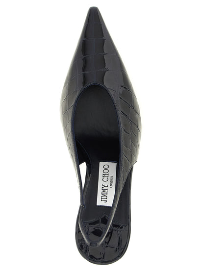 High-Heel Slingback Pumps Heels by Jimmy Choo for women in silk & crocodile skin leather and navy & print showcases a effortlessly elegant silhouette as Women's Silk & Crocodile Skin Leather High-Heel Slingback Pumps Heels, featuring a effortlessly elegant high-heel and a effortlessly elegant for an elegant look.