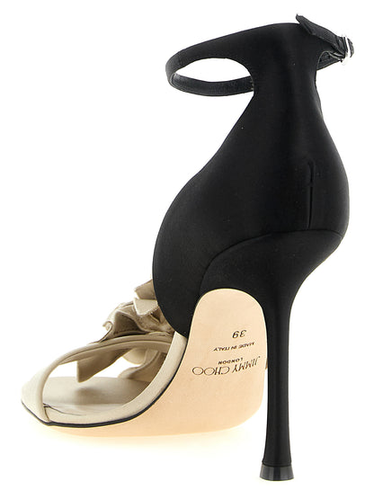 Stiletto Ankle Strap Sandals by Jimmy Choo for women in polyester leather & silk black, multicolor, silver & floral features an statuesque Women's Polyester Leather & Silk Stiletto Ankle Strap Sandals silhouette with a refined stiletto and elegant .
