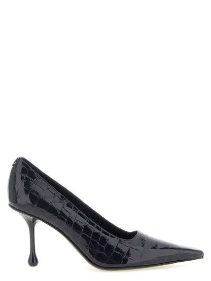 High-Heel Pumps Heels by Jimmy Choo for women in polyester patent crocodile skin leather & silk navy & print features an captivating silhouette, showcasing the elegant Women's Polyester Patent Crocodile Skin Leather & Silk High-Heel Pumps Heels design with a high-heel and a sophisticated .