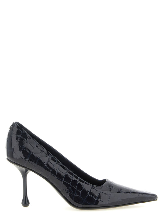 High-Heel Pumps Heels by Jimmy Choo for women in polyester patent crocodile skin leather & silk navy & print features an captivating silhouette, showcasing the elegant Women's Polyester Patent Crocodile Skin Leather & Silk High-Heel Pumps Heels design with a high-heel and a sophisticated .