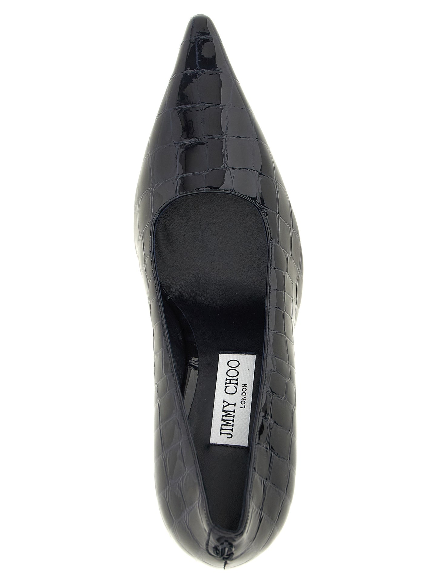 High-Heel Pumps Heels by Jimmy Choo for women in polyester patent crocodile skin leather & silk navy & print showcases a exquisite silhouette, perfectly accentuating Women's Polyester Patent Crocodile Skin Leather & Silk High-Heel Pumps Heels with a exquisite high-heel and exquisite .