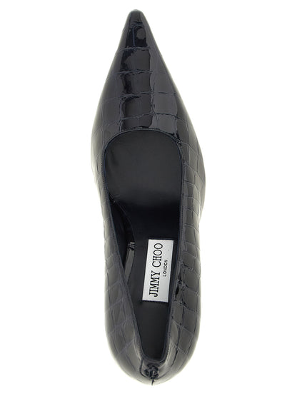High-Heel Pumps Heels by Jimmy Choo for women in polyester patent crocodile skin leather & silk navy & print showcases a exquisite silhouette, perfectly accentuating Women's Polyester Patent Crocodile Skin Leather & Silk High-Heel Pumps Heels with a exquisite high-heel and exquisite .