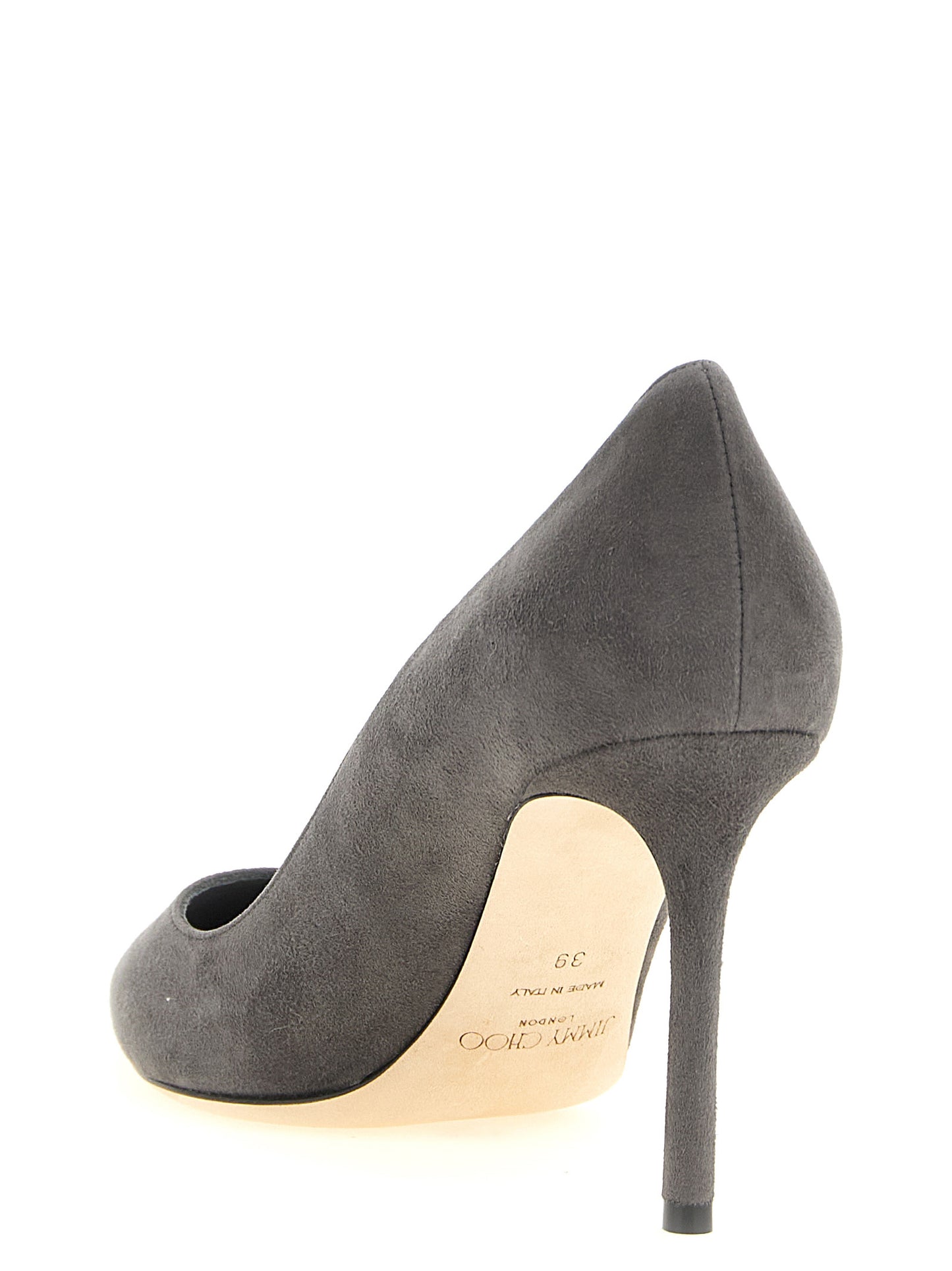 High-Heel Stiletto Pumps Heels by Jimmy Choo for women in polyester suede leather & silk gray features an captivating silhouette, showcasing the elegant Romy Women's Polyester Suede Leather & Silk High-Heel Stiletto Pumps Heels design with a stiletto high-heel and a sophisticated .