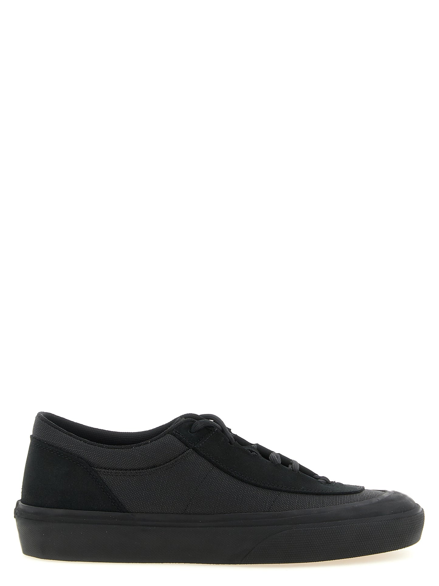 Sneakers by Stone Island for men in linen cotton canvas & suede leather black & signature features an fashionable silhouette, showcasing the premium Men's Low Top Linen Cotton Canvas & Suede Leather Sneakers in a fashionable low-top style that offers a fashionable finish for refined style.