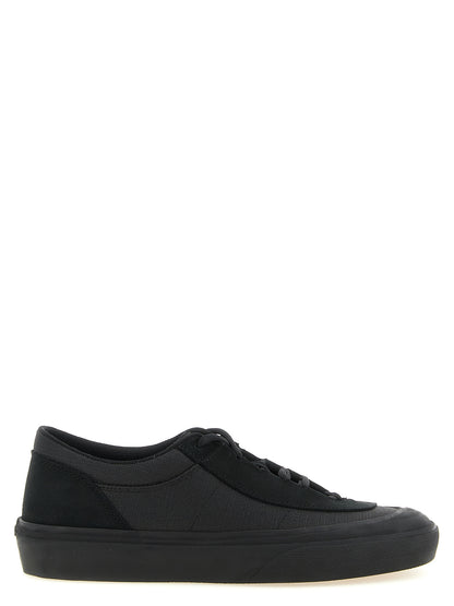 Sneakers by Stone Island for men in linen cotton canvas & suede leather black & signature features an fashionable silhouette, showcasing the premium Men's Low Top Linen Cotton Canvas & Suede Leather Sneakers in a fashionable low-top style that offers a fashionable finish for refined style.