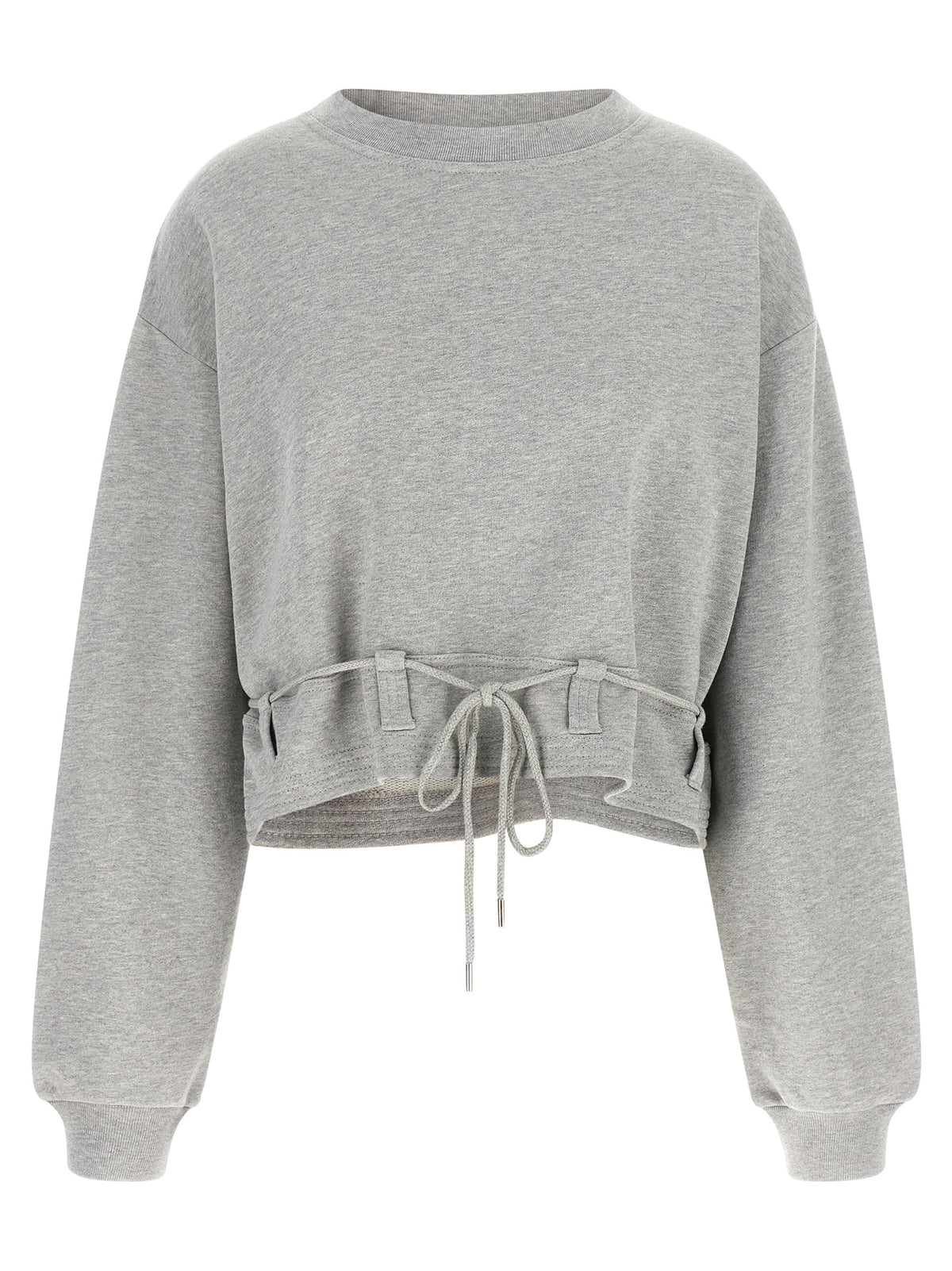 Dries Van Noten Women's Crop Top Athletic Cropped Crew Neck Cotton Activewear Sweatshirt - Gray