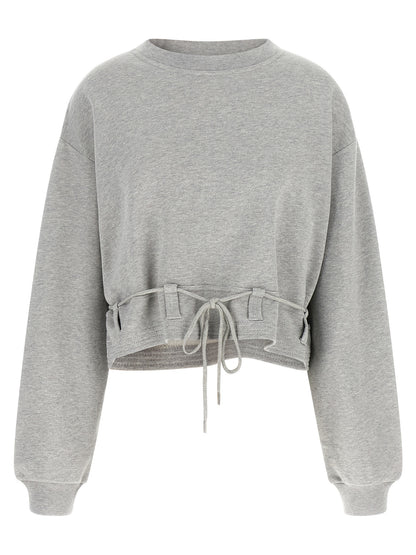 Dries Van Noten Women's Crop Top Athletic Cropped Crew Neck Cotton Activewear Sweatshirt - Gray
