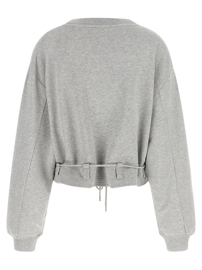 Dries Van Noten Women's Crop Top Athletic Cropped Crew Neck Cotton Activewear Sweatshirt - Gray