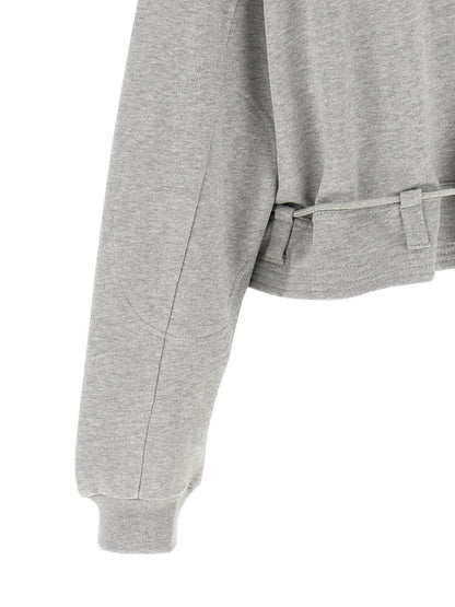 Dries Van Noten Women's Crop Top Athletic Cropped Crew Neck Cotton Activewear Sweatshirt - Gray
