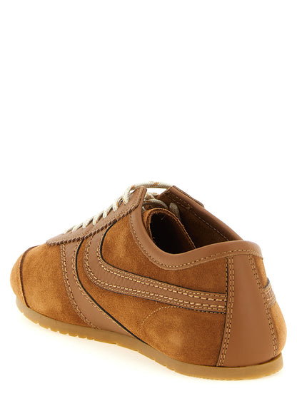Sneakers by Dries Van Noten for women in suede calfskin leather brown & patterned presents a on trend silhouette from the Women's Low Top Suede Calfskin Leather Sneakers collection, showcasing a on trend low-top style for an elevated aesthetic.
