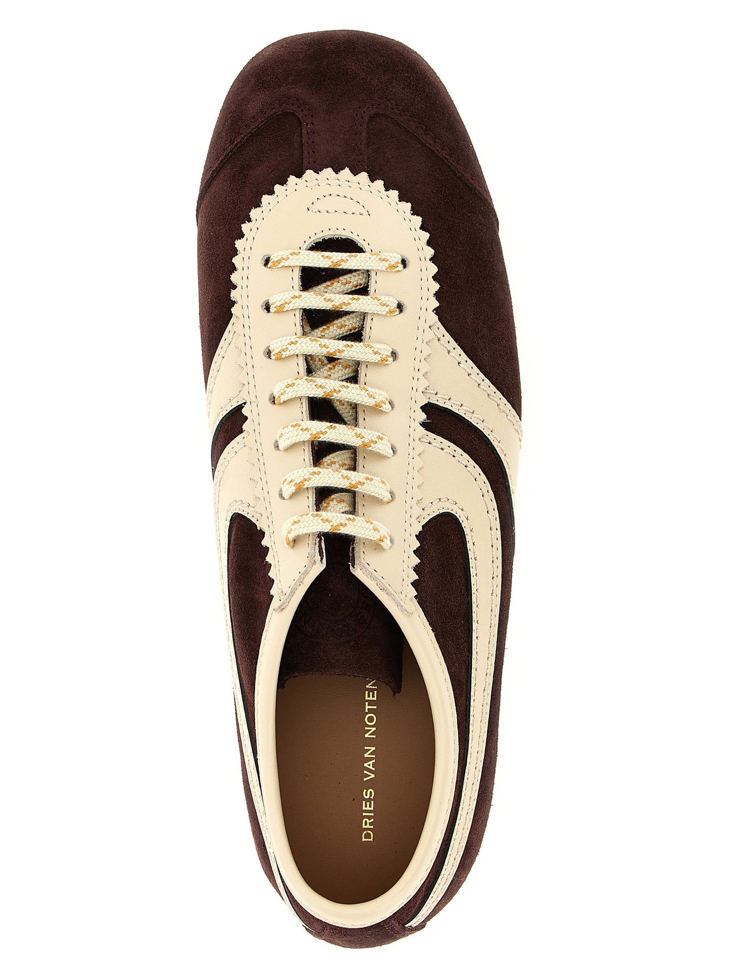 Sneakers by Dries Van Noten for women in suede calfskin leather cream, multicolor & natural features an versatile design from the Women's Low Top Suede Calfskin Leather Sneakers collection, highlighting a versatile low-top style for a premium, high-fashion look.