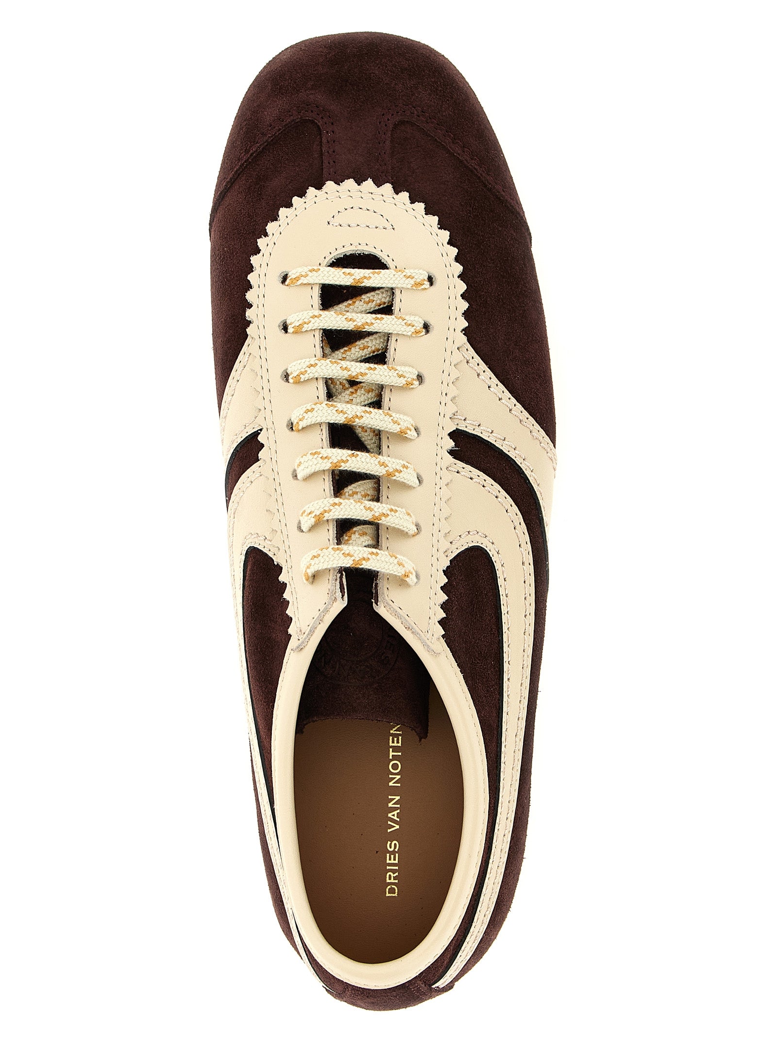 Sneakers by Dries Van Noten for women in suede calfskin leather cream, multicolor & natural features an versatile design from the Women's Low Top Suede Calfskin Leather Sneakers collection, highlighting a versatile low-top style for a premium, high-fashion look.
