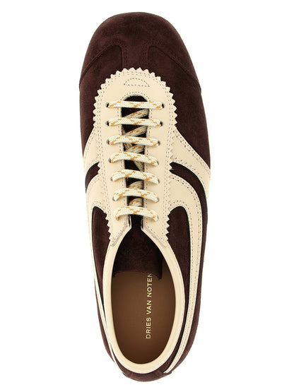 Sneakers by Dries Van Noten for women in suede calfskin leather cream, multicolor & natural features an versatile design from the Women's Low Top Suede Calfskin Leather Sneakers collection, highlighting a versatile low-top style for a premium, high-fashion look.