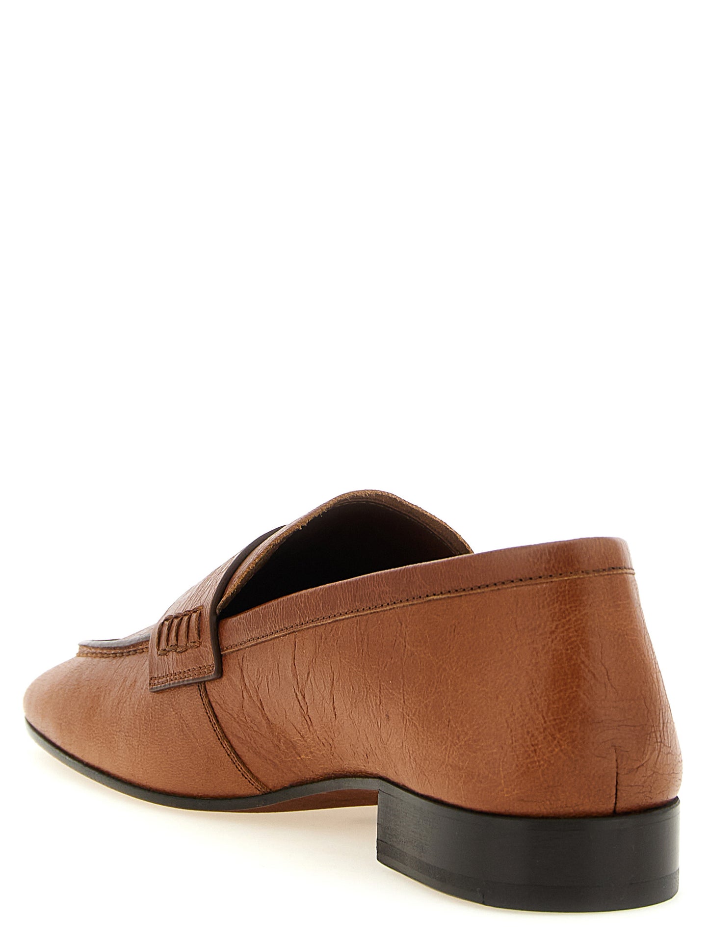Loafer Slip-On Shoes by Dries Van Noten for women in lamb leather brown & gold features an ergonomic silhouette, perfectly showcasing Women's Lamb Leather Loafer Slip-On Shoes with its distinct block-heel and elegant .