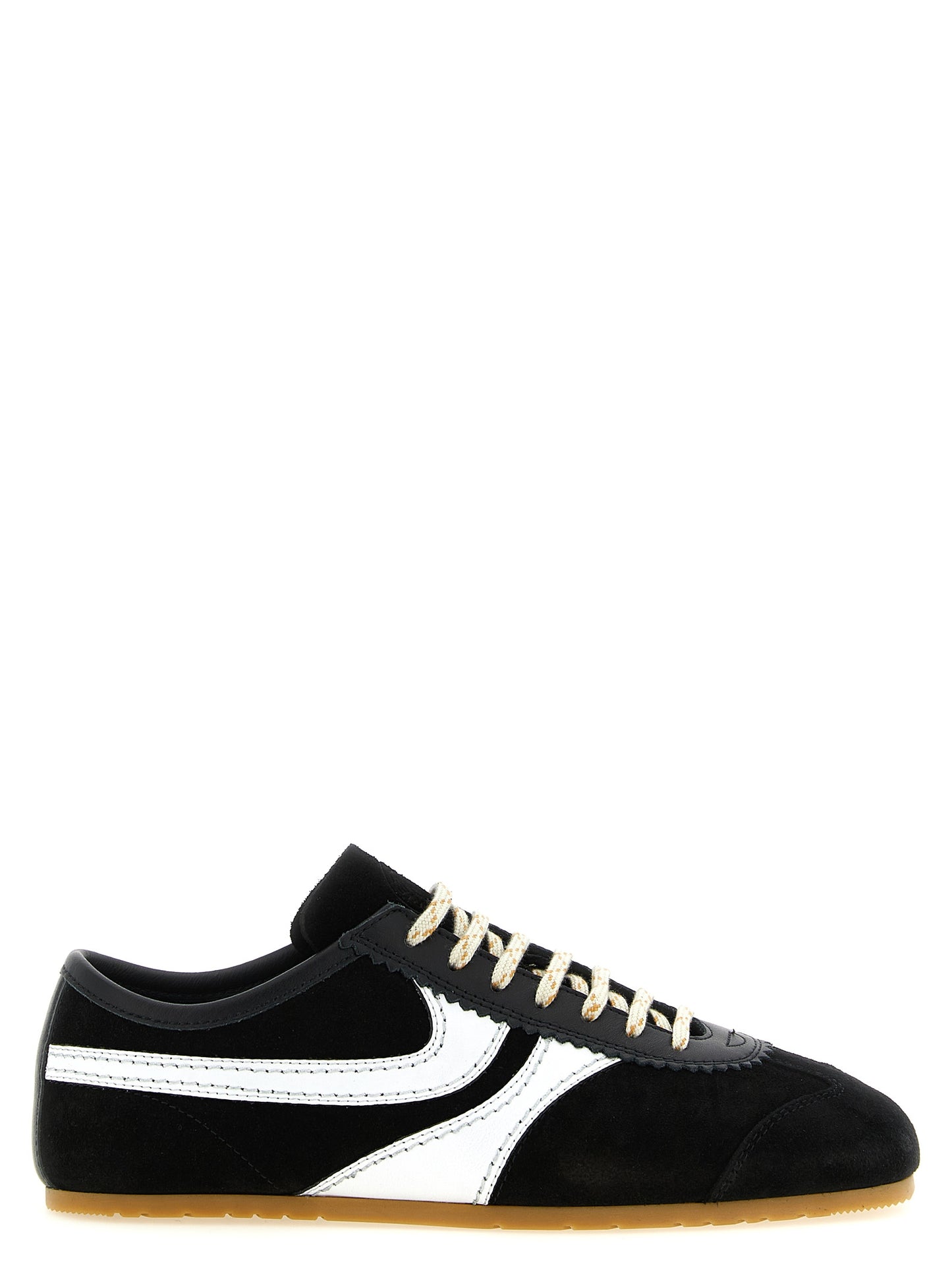 Athletic Sneakers by Dries Van Noten for women in suede calfskin leather bicolour, black, natural & white showcases an impeccable silhouette, defined by an impeccable athletic style design that perfectly captures the essence of the Women's Athletic Suede Calfskin Leather Sneakers.