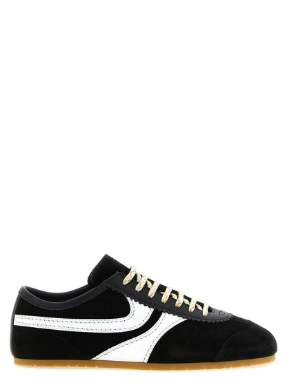 Athletic Sneakers by Dries Van Noten for women in suede calfskin leather bicolour, black, natural & white showcases an impeccable silhouette, defined by an impeccable athletic style design that perfectly captures the essence of the Women's Athletic Suede Calfskin Leather Sneakers.