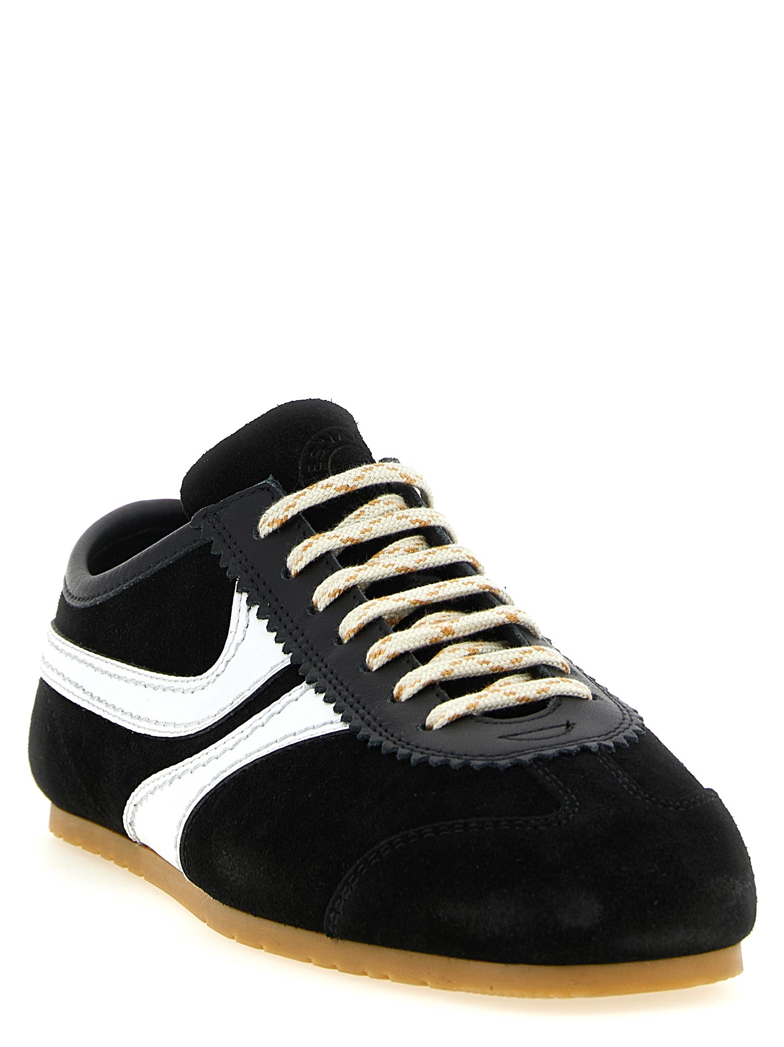 Athletic Sneakers by Dries Van Noten for women in suede calfskin leather bicolour, black, natural & white features an effortless chic silhouette, showcasing the signature athletic style of the Women's Athletic Suede Calfskin Leather Sneakers collection with a truly effortless chic finish.